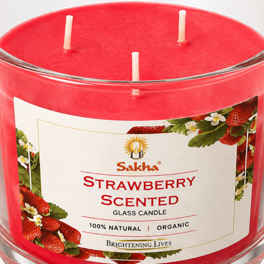 Sakha Strawberry Scented Candle in Glass Jar –  10×11cm