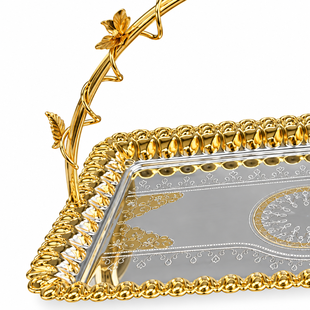 Germax Stainless Steel Rectangular Serving Tray Silver & Gold - 38×18cm
