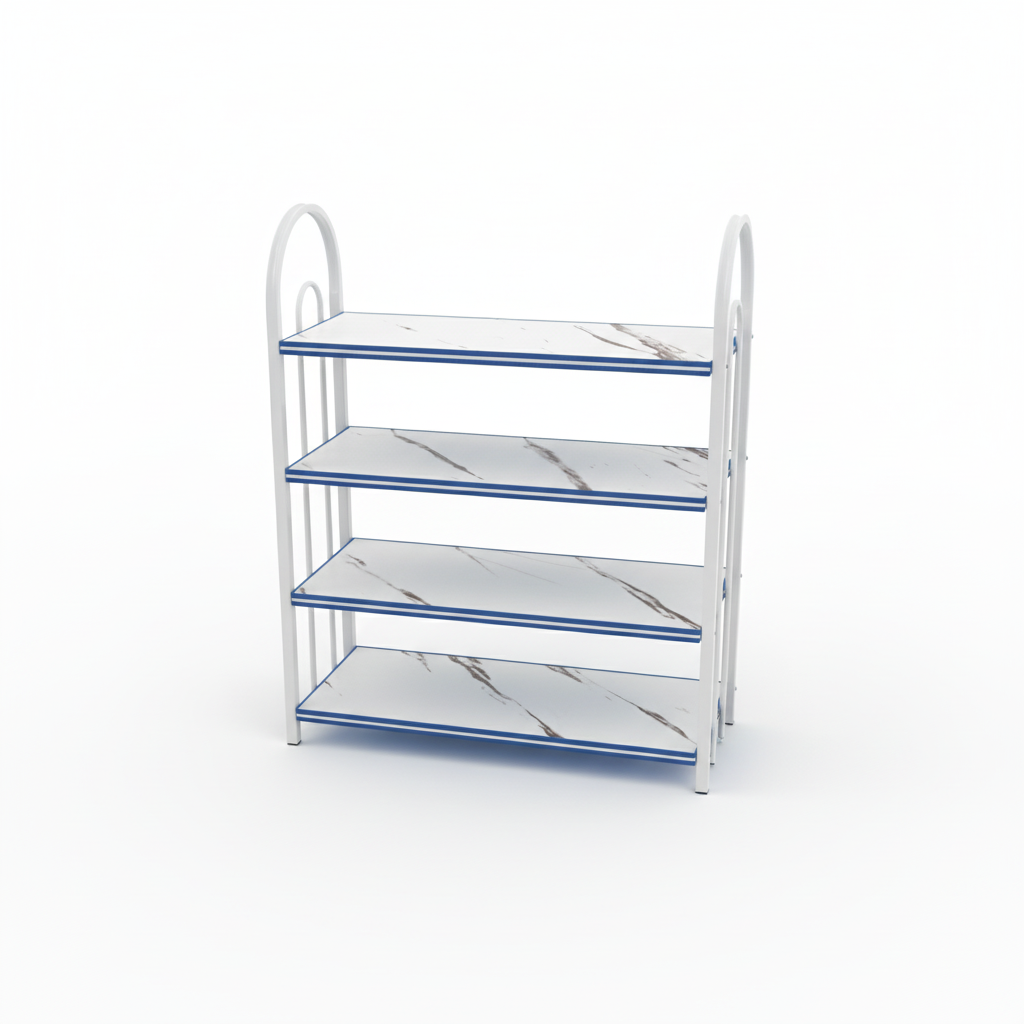 4-Tier Wooden and Metal Shoe Rack White - 60×50×20cm