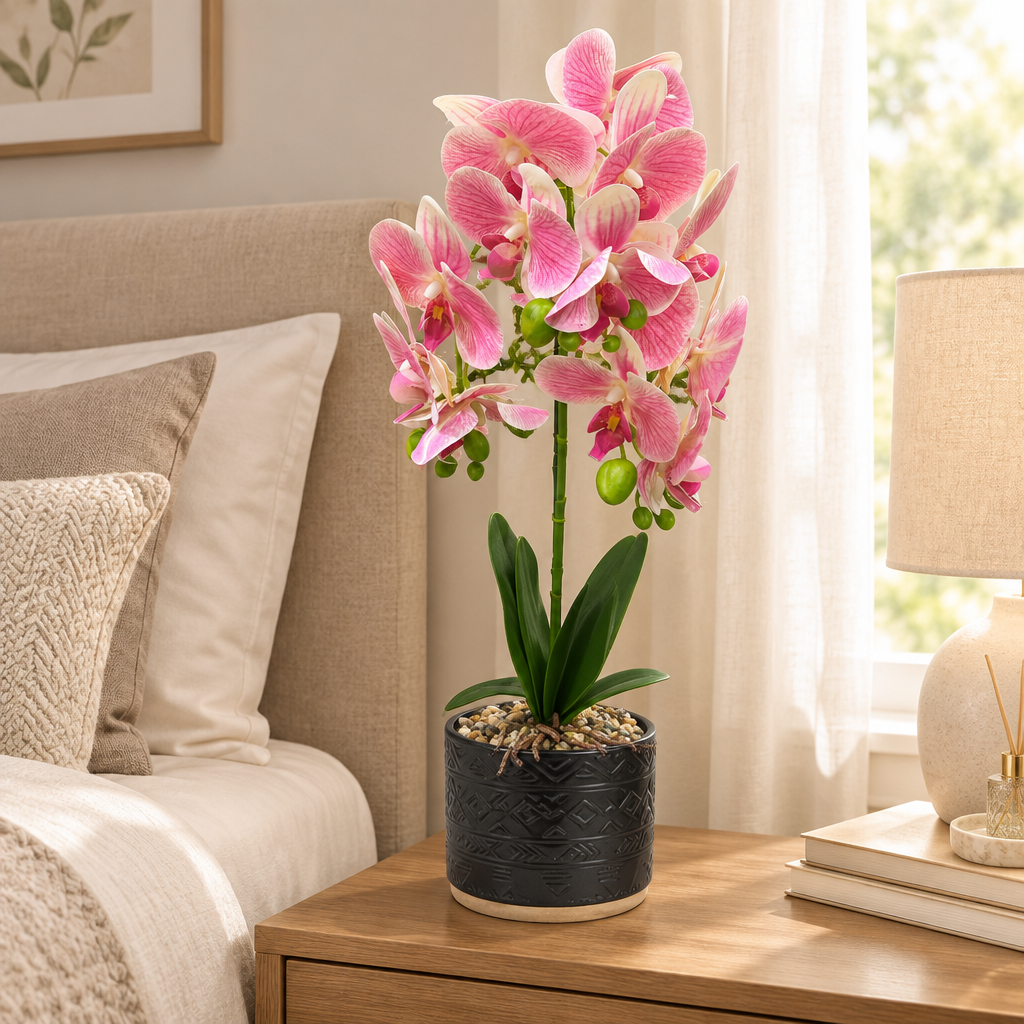 Artificial Orchid Flower Plant with Ceramic Pot Pink - 45cm