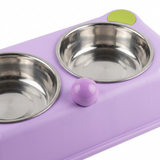 Plastic & Metal Double Pet Food Bowl Set Purple – 30×14cm