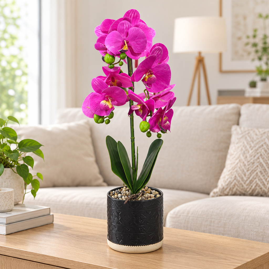 Artificial Orchid Flower Plant with Ceramic Pot - 45cm