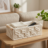 Rectangular Open Cloth Storage Box with Wooden Handles Cream – 30×15cm