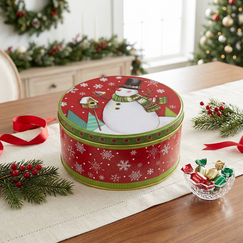 Metal Round Christmas Candy Box - 13cm