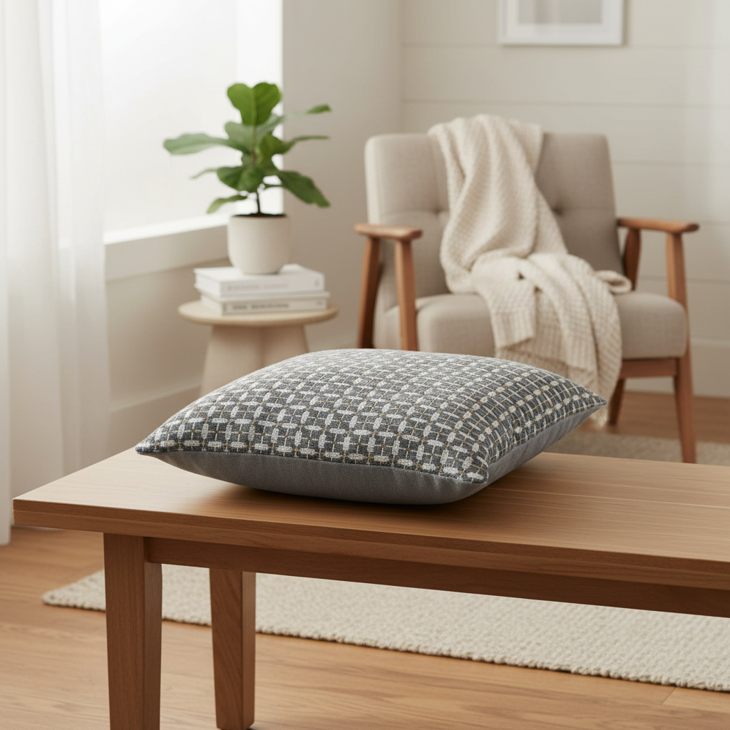 Woven Pattern Cushion Grey & White - 40cm
