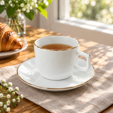 White Cup and Saucer Set with Gold Rim - 180ml