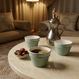 Dallah Addar 12-Piece Ceramic Cawa Cup Set Sage Green - 80ml