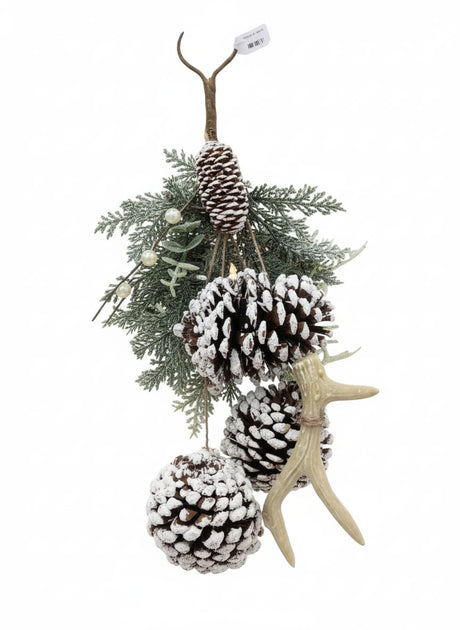 AKDC 46cm Hanging Christmas Décor | Snowy Pine Branches & Frosted Look Wall Decoration