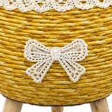Zeem Rattan Planter Pot with Wooden Legs Yellow - 12×18cm