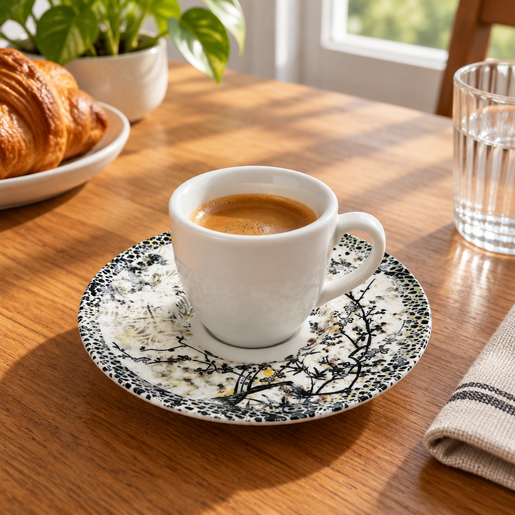 Ceramic Saucer White with Black Pattern - 13cm