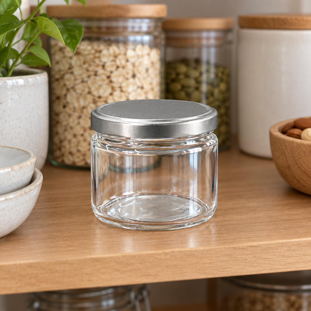 Nautilus Clear Glass Jar with Silver Lid – 270ml
