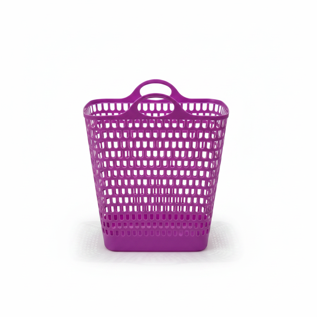Plastic Laundry Basket with Handles – 53×47×25cm - Pink / White / Grey