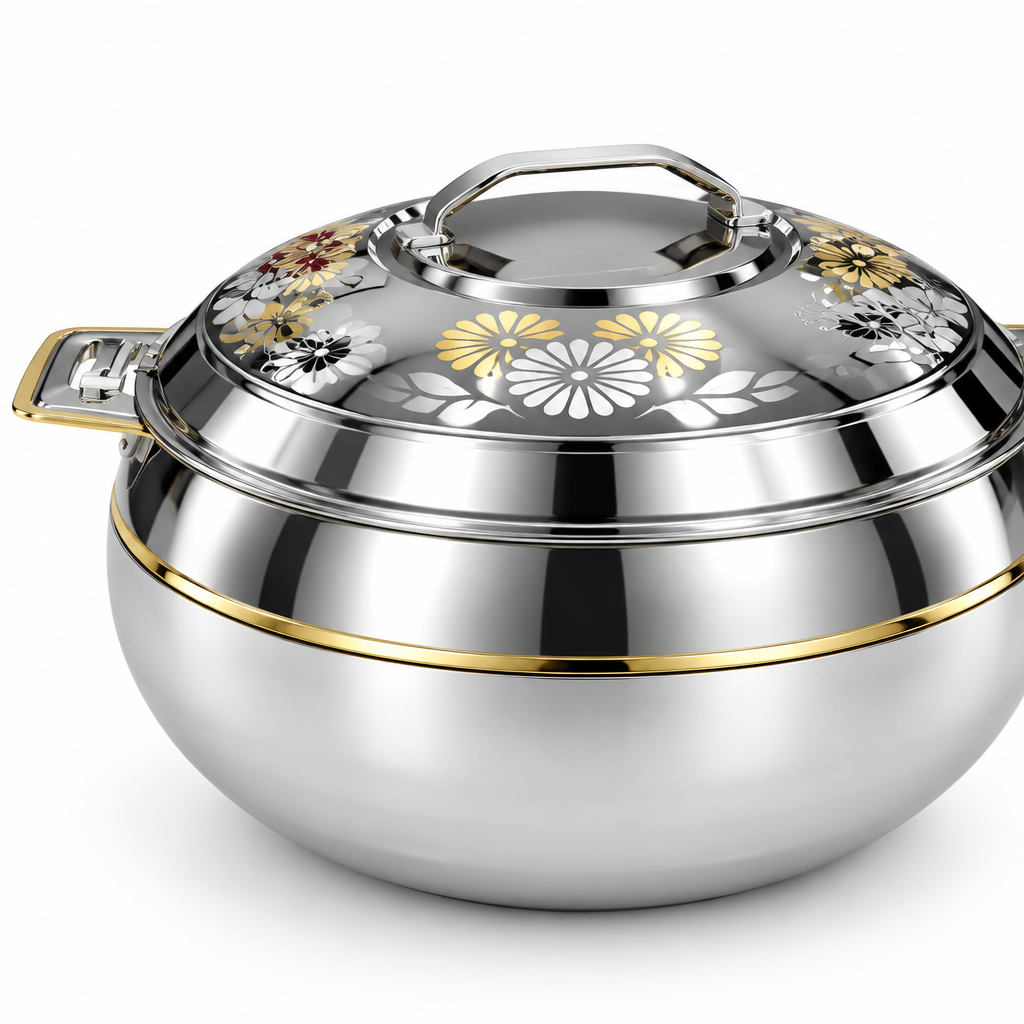 Ahrudh Zahr Stainless Steel Hotpot Silver & Gold - 2000ml
