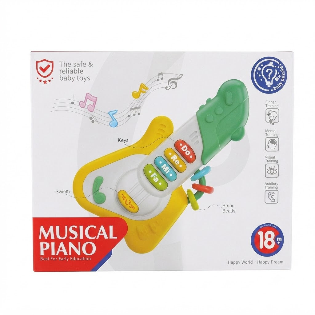 Huanger Musical Piano Guitar Toy for Babies & Toddlers – Early Education Instrument with Do Re Mi Keys & String Beads (18M+)