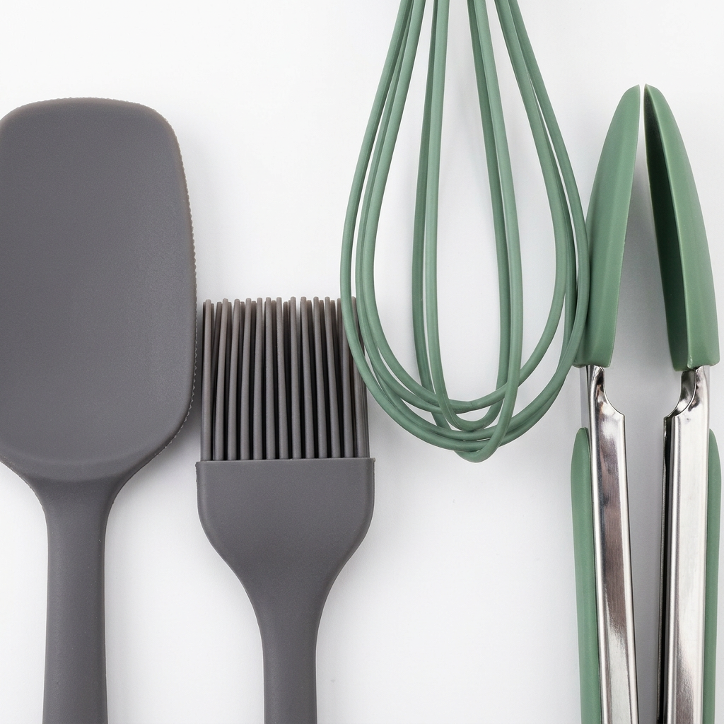 Royalford 4-Piece Silicone Kitchen Tool Set Sage Green & Grey