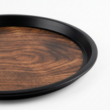 Yuniverse Round Plastic Non-Slip Serving Tray with Wood-Grain Design - 40cm