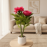 Artificial Flower Plant Pink with White Plastic Pot - 40cm