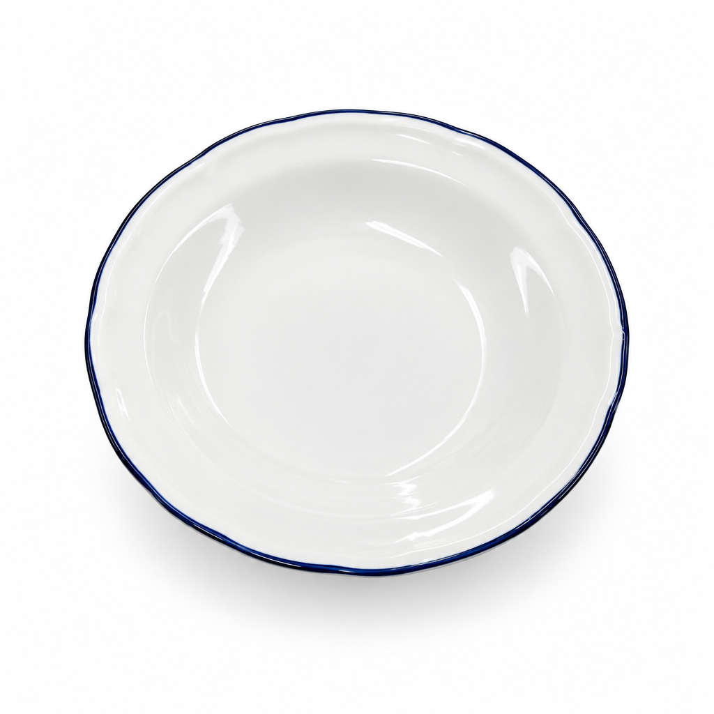 Luhpar Ceramic Soup Plate White with Blue Rim - 22cm