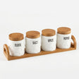 4-Piece White Ceramic Kitchen Storage Jar Set with Lids & Tray – 400 ml Each