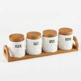 4-Piece White Ceramic Kitchen Storage Jar Set with Lids & Tray – 400 ml Each