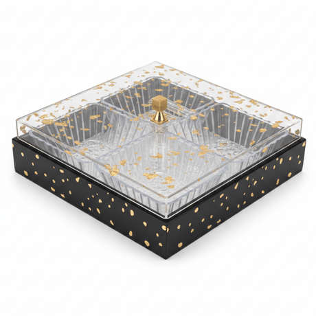 4 - Piece Acrylic Crystal Candy Bowl Set with Black Wooden Tray & Gold Foil Lid | 24×24cm - Al Kabayel Discount Centre4 - Piece Acrylic Crystal Candy Bowl Set with Black Wooden Tray & Gold Foil Lid | 24×24cmJars & Food SaversAKDCAl Kabayel Discount Centre