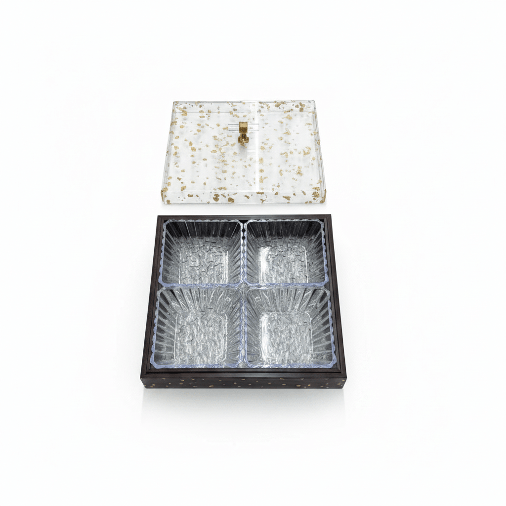 4 - Piece Luxury Acrylic Crystal Candy Bowl Set with Brown Wooden Tray & Acrylic Lid | 24×24cm - Al Kabayel Discount Centre4 - Piece Luxury Acrylic Crystal Candy Bowl Set with Brown Wooden Tray & Acrylic Lid | 24×24cmJars & Food SaversAKDCAl Kabayel Discount Centre