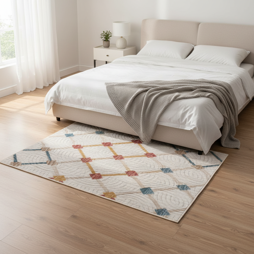 Anti-Slip Carpet Cream Geometric Pattern