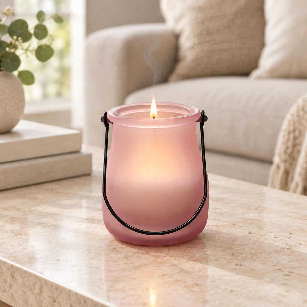 Scented Candle in Glass Pot Pink - 10×6cm