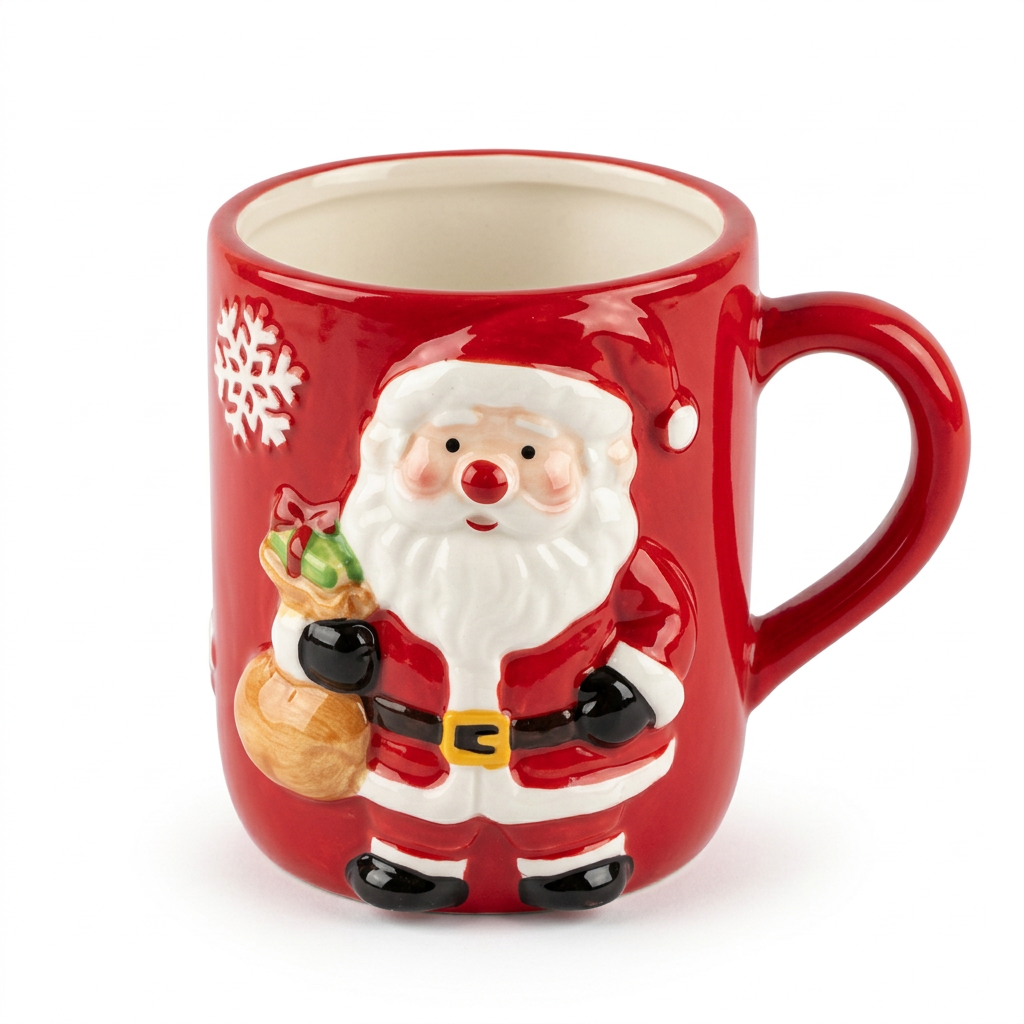 Ceramic Christmas Mug with Raised Santa Design - 300ml