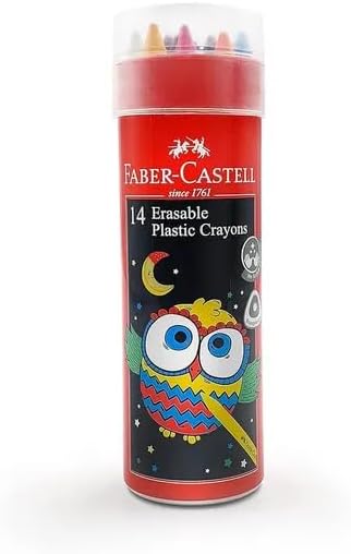 Faber-Castell Erasable Plastic Crayons – 14 Colors in Cylinder Tube