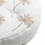 Round Tufted Cushion with Palm Tree Design White & Beige - 40cm