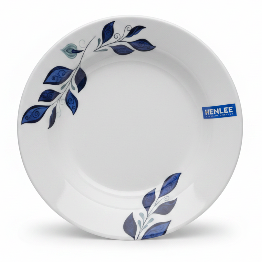 Henlee White & Blue Melamine Deep Plate - 9 Inch