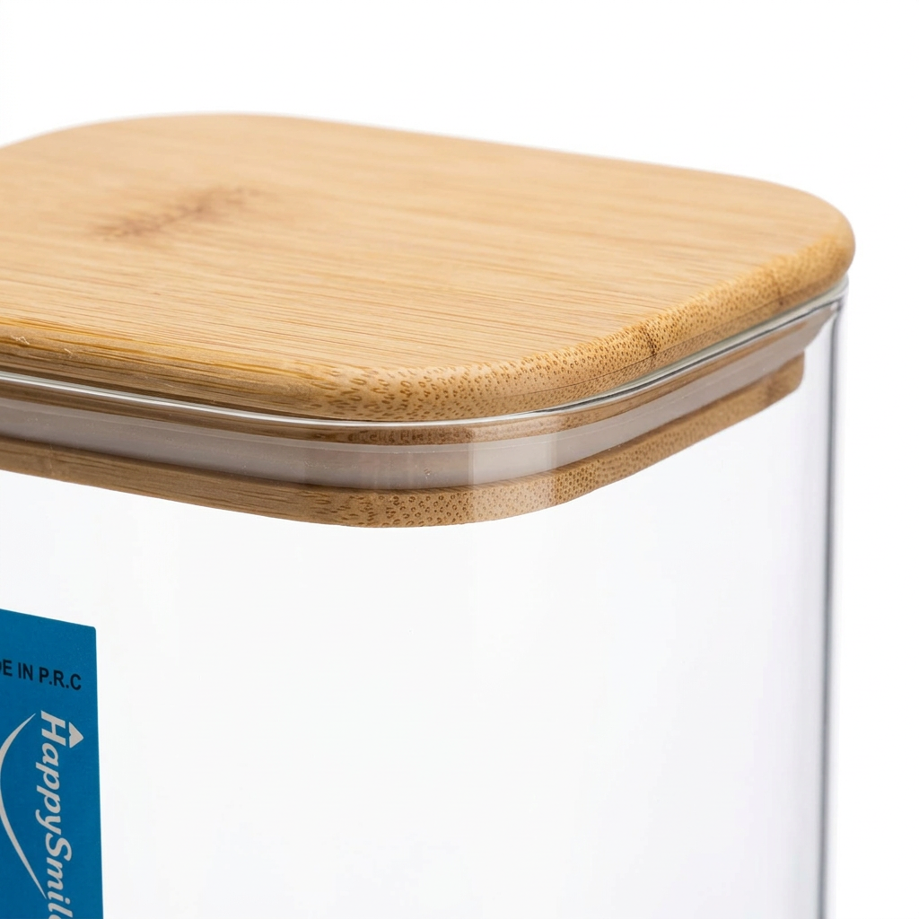 HappySmile Glass Storage Jar with Bamboo Lid - 20cm