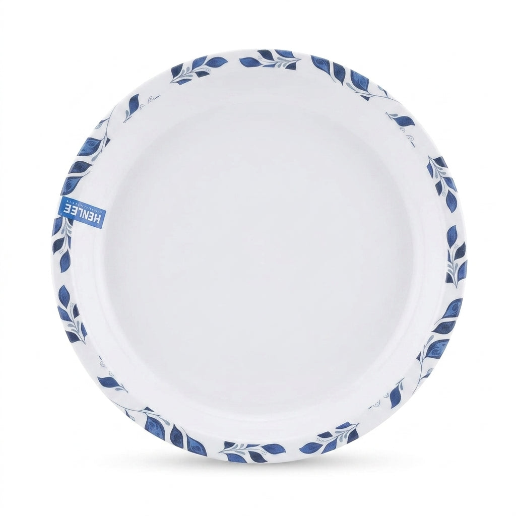 Henlee White & Blue Melamine Round Serving Tray - 12 Inch