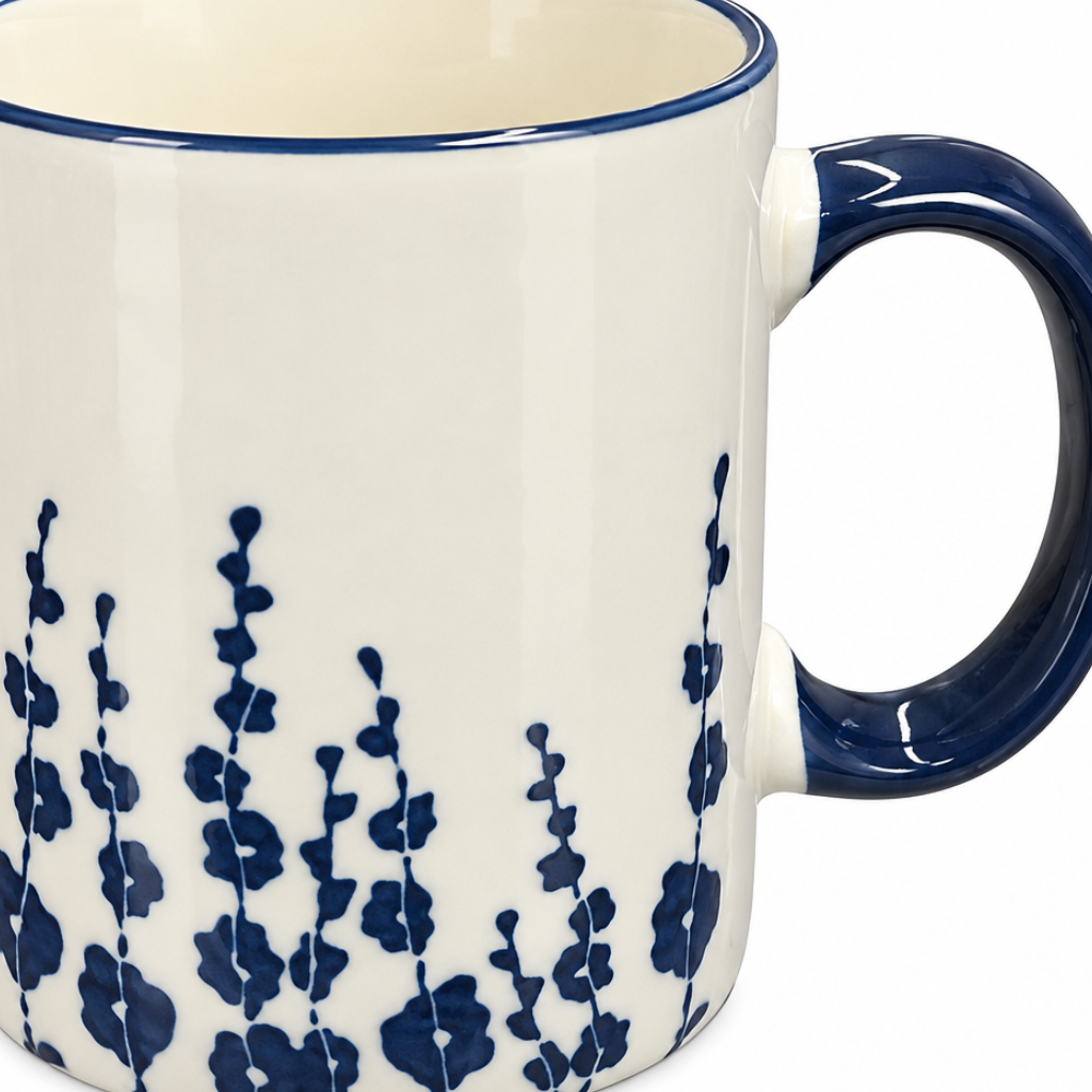 Ceramic Mug & Navy Blue Botanical Design - 350ml