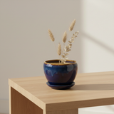 Ceramic Vase with Base Blue & Brown - 10x12cm