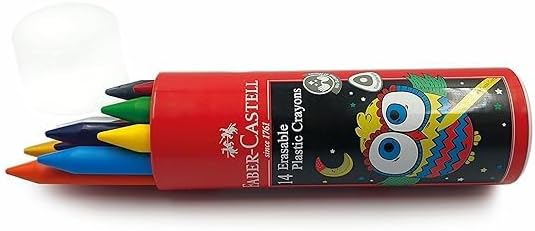Faber-Castell Erasable Plastic Crayons – 14 Colors in Cylinder Tube