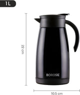 Borosil Insulated Stainless Steel Vacuum Flask Carafe, 1000 ml, Black