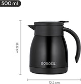 Borosil Insulated Stainless Steel Vacuum Flask Carafe, 500 ml, Black