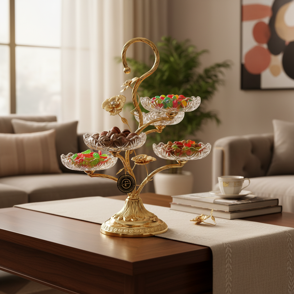 Future Star 5-Tier Metal & Glass Candy Plate, Gold - 40cm