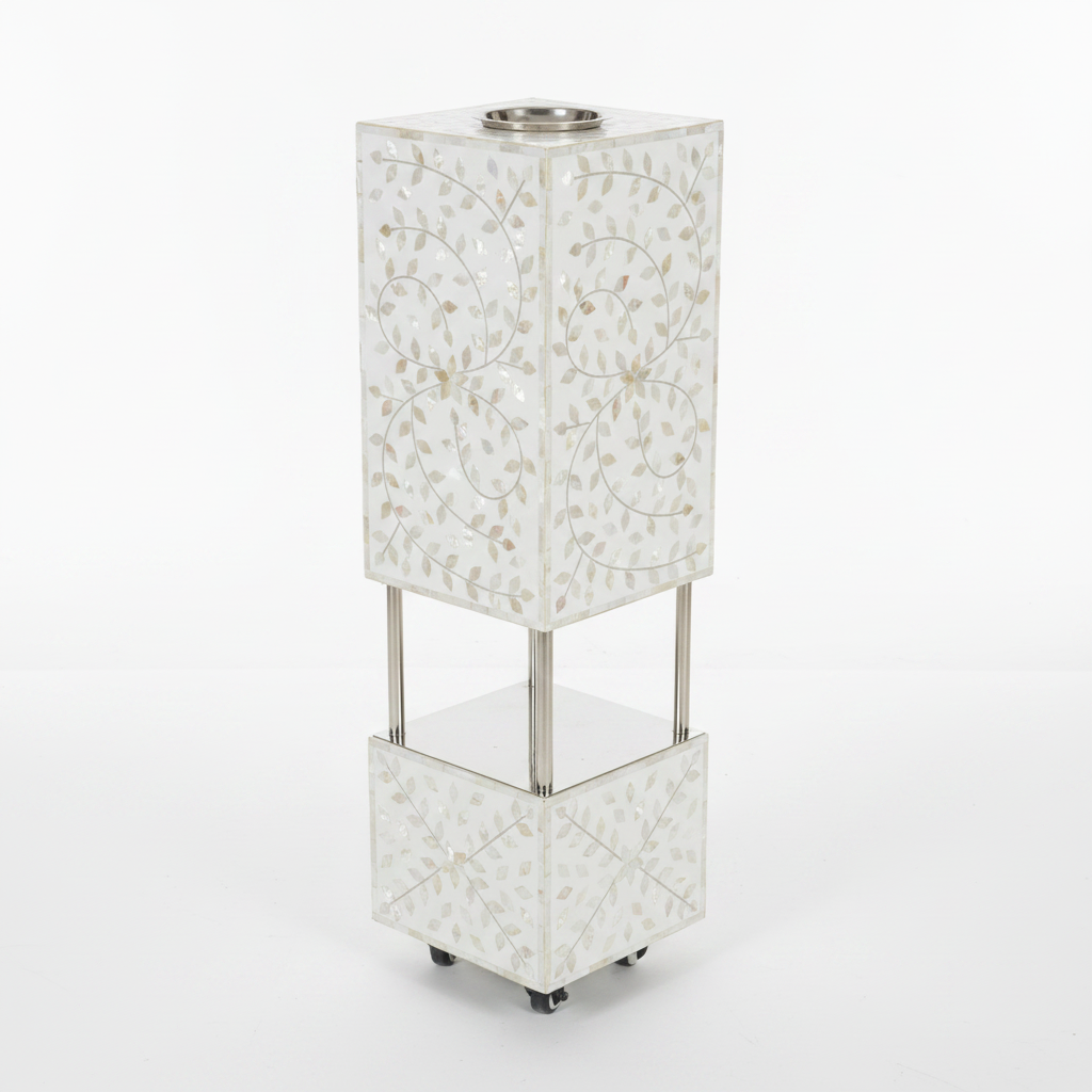 White Plastic-Coated & Silver Stainless Steel Incense Burner - 80×23cm