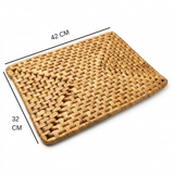 Woven Rattan Rectangular Mat – Natural, 42 × 32 cm