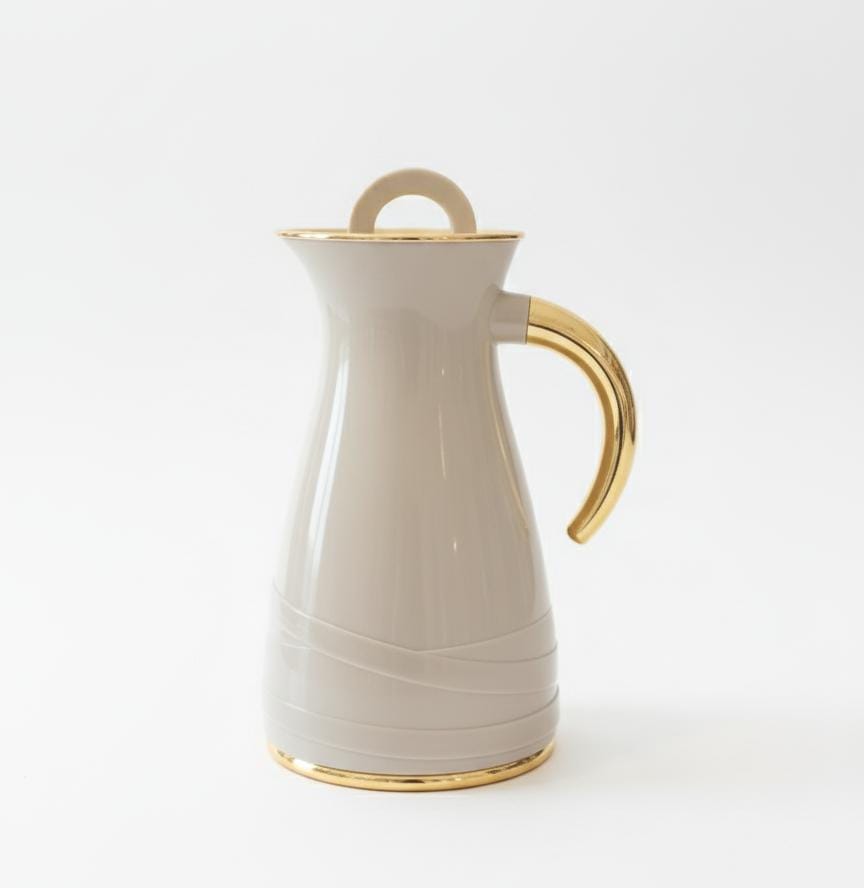 Rejal 1 Liter Modern Vacuum Flask – Gray Body with Gold Trim Finish, Premium Flask for Everyday Use