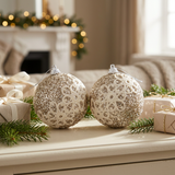 Plastic Christmas Décor Balls 2 Piece Champagne gold & Ivory - 10cm