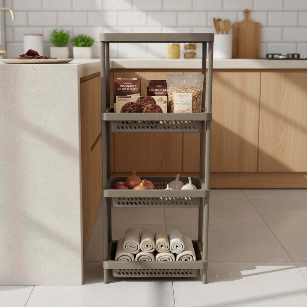 Plastic 3-Tier Storage Rack Taupe Grey - 80×32×22cm
