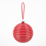 Striped Plastic Christmas Ball Hanging Decoration Red – 10cm