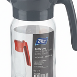 Titz Glass Jug with Black Plastic Lid & Handle Grey – 1 Litre