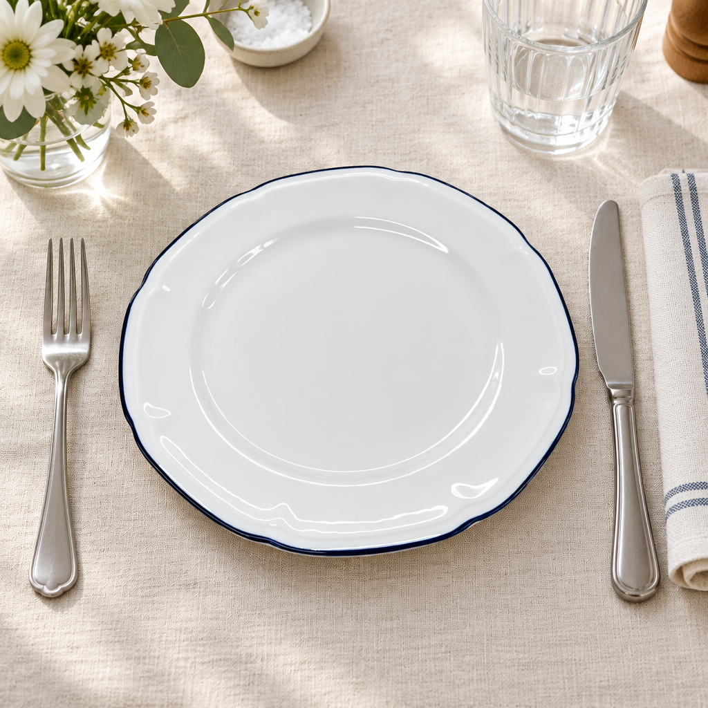 Luhpar Ceramic Dinner Plate White with Blue Rim - 26.8 cm