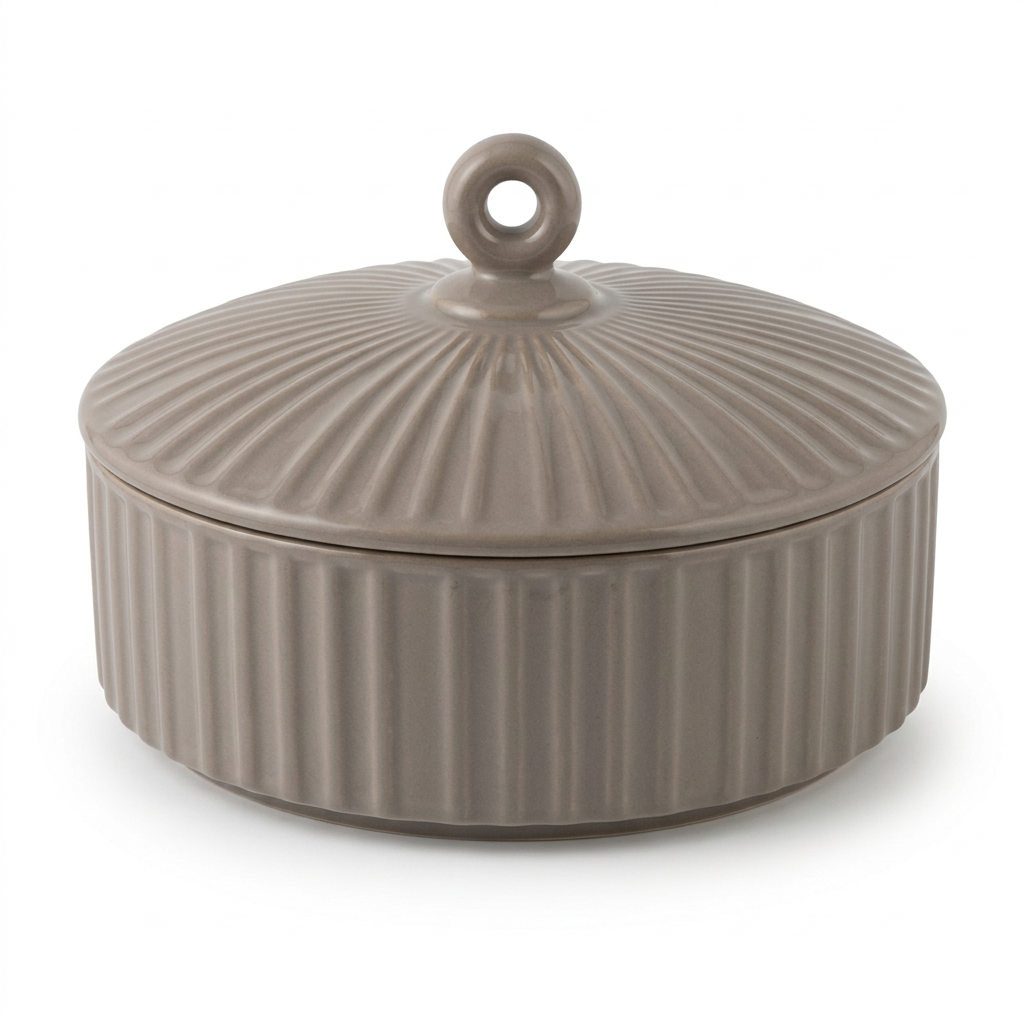Hamid Ceramic Candy Pot with Lid Taupe  - 18cm