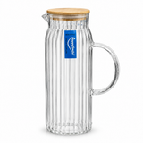 Happysmile Ribbed Glass Jug with Wooden Lid - 1 Litre